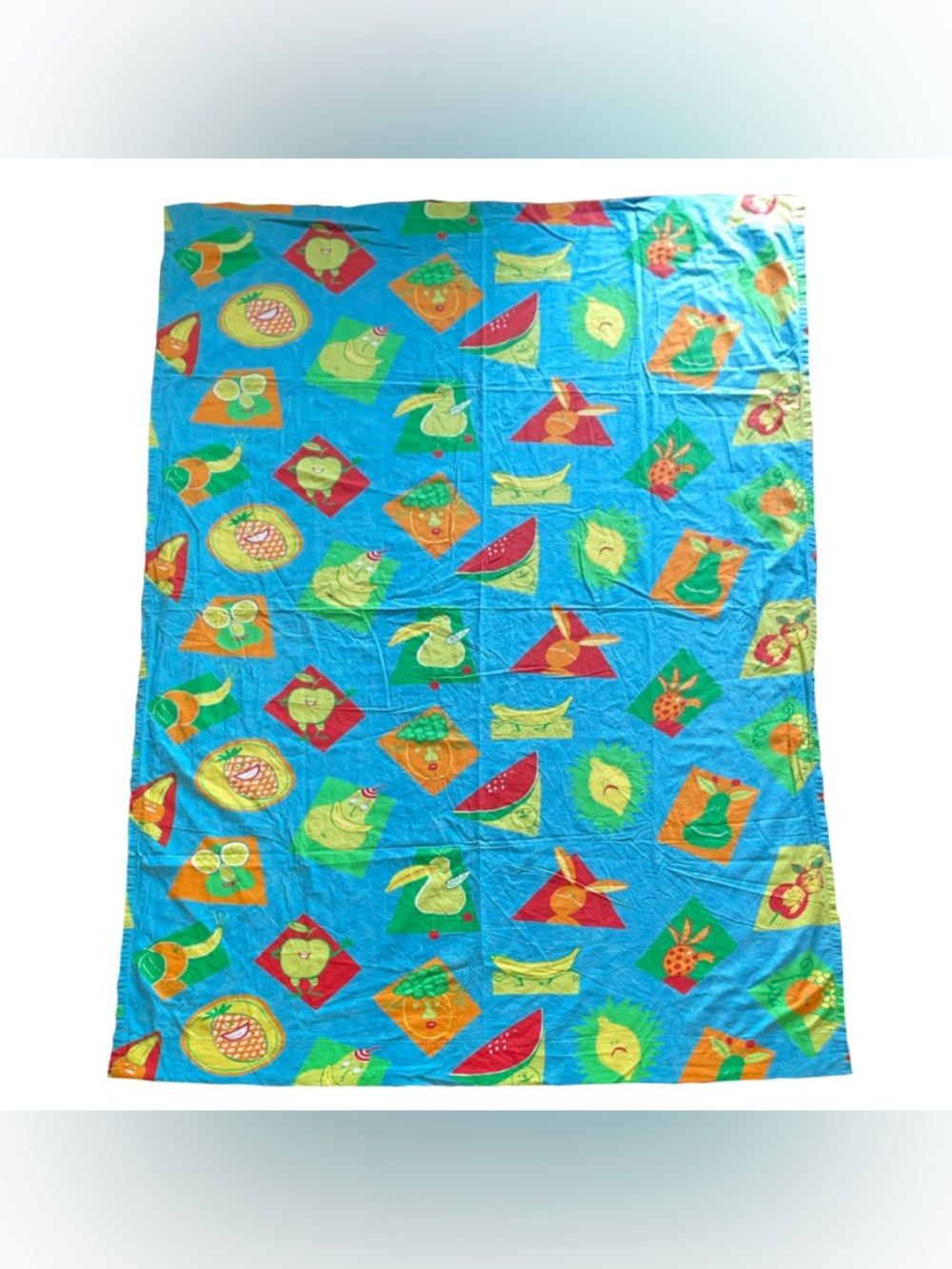 Rare VTG IKEA Fruit Queen Sheet/Curtain Colorful Kidcore Unique Lemon 65"x86"